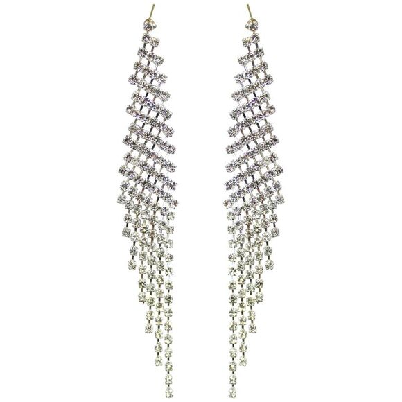 Long Rhinestone Silver Earrings - Picture 1 of 4